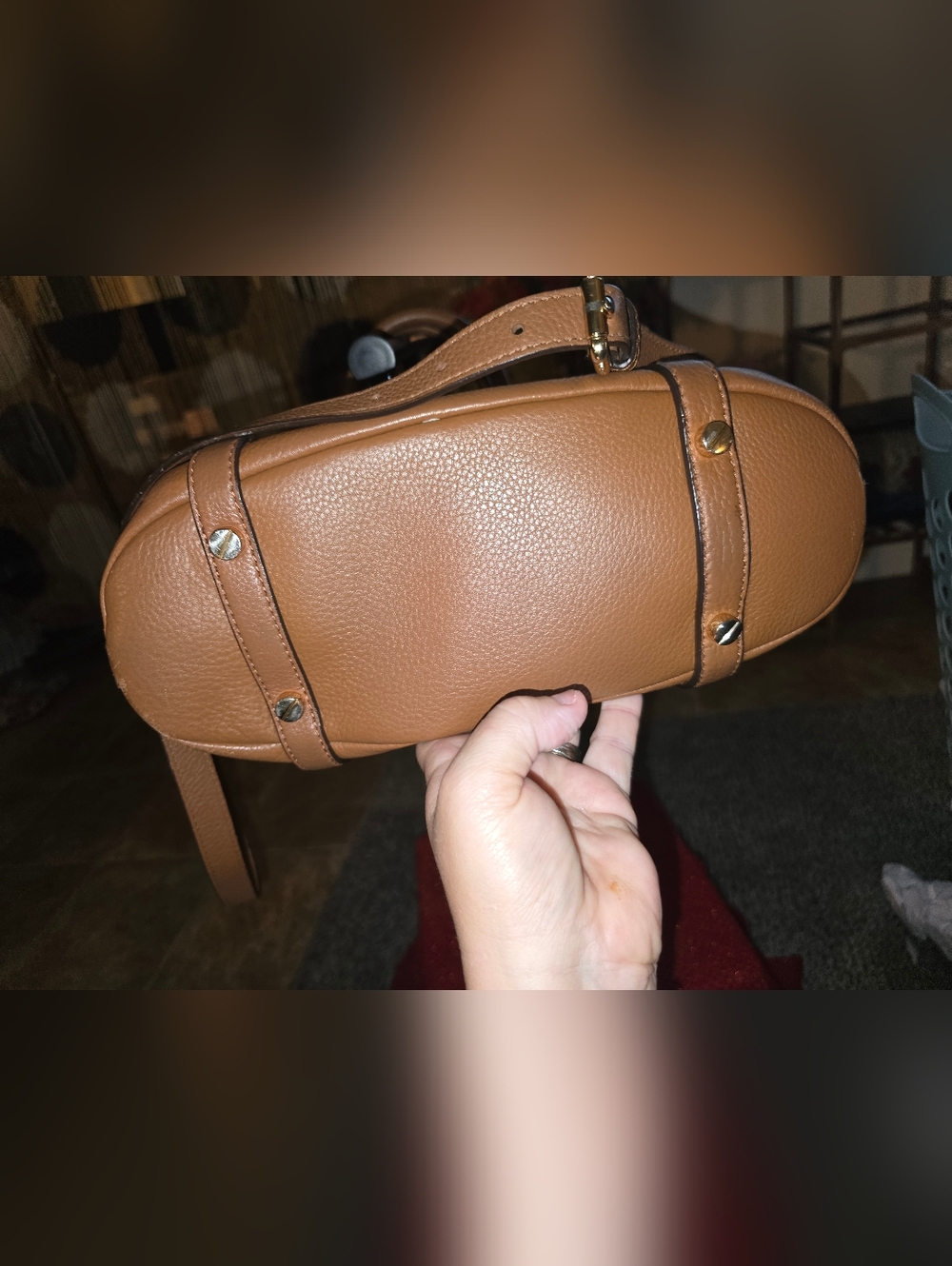👜MK Michael Kors Pebbled Leather Satchel with MK Charm In Preloved Condition - Picture 6 of 10